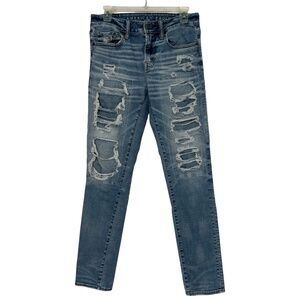 American Eagle Airflex 360 Skinny Stretch Jeans 30 x 32 Medium Blue Distressed